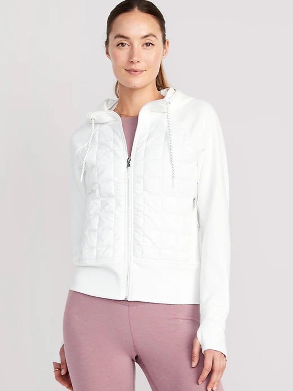 Old Navy White Quilted Panel Zip Hoodie - Clean Casual